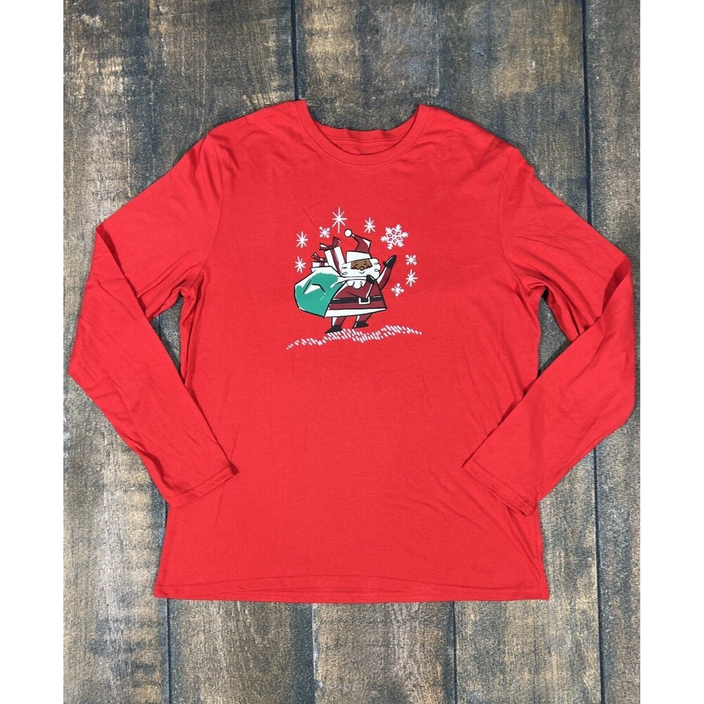 Jammies For Your Families Men’s Size Medium Long Sleeve Red Santa Pajama Tee!